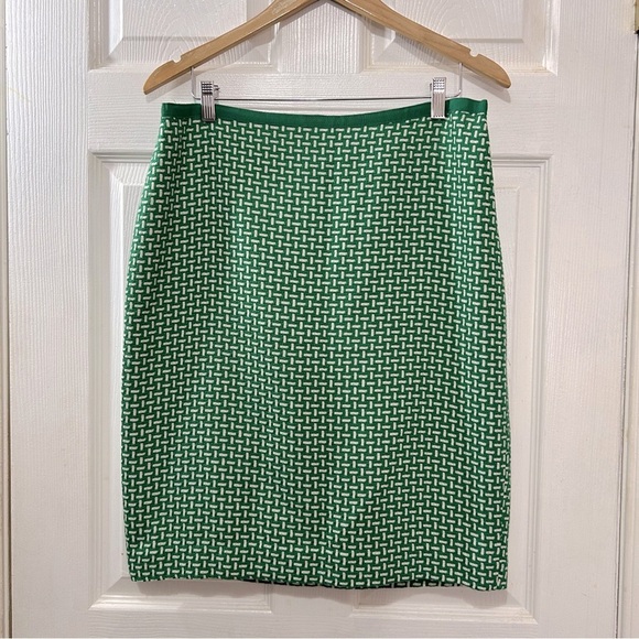 Talbots Skirt Green Cream Pattern Fully Lined Hidden Zipper In Back Size 12 NWOT - Picture 1 of 8